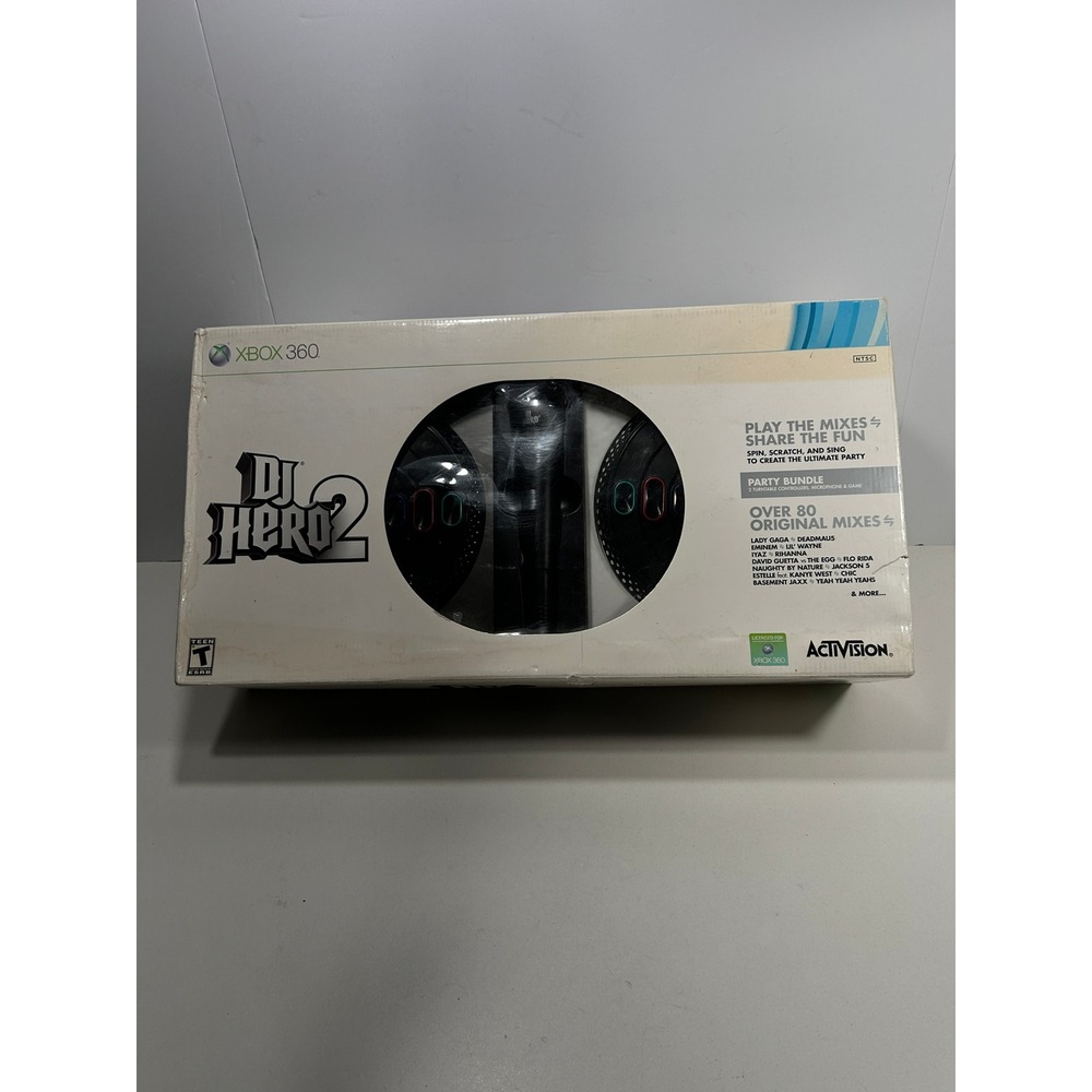 DJ Hero 2 Party Bundle Xbox 360 2 Turntables Microphone Activision NTSC Mixes